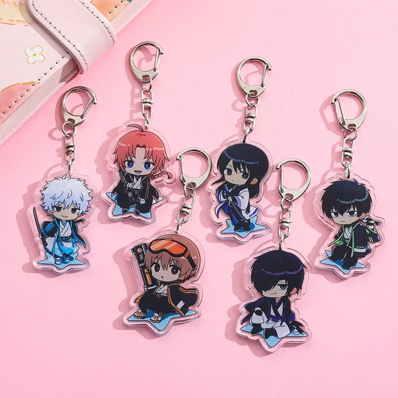 Anime GINTAMA Acrylic keychain accessaries Cartoon funny Bag Pendant Gift cute bag charm Keyring Friends Fans Gifts