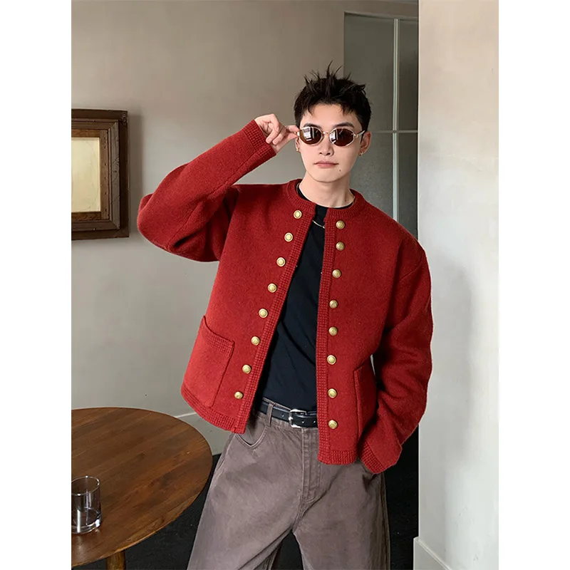 

Bla Metal Double-Row Button Knitted Sweater round Ne M Top Trendy Brand Casual Cardigan Outerwear for Men Autumn Winter