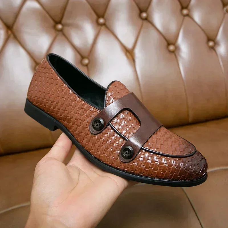 Men Loafers Shoes Brown Black Pu Breathable Double Buckle Monk Shoes Mocassins Cuir Pour Hommes Men Shoes