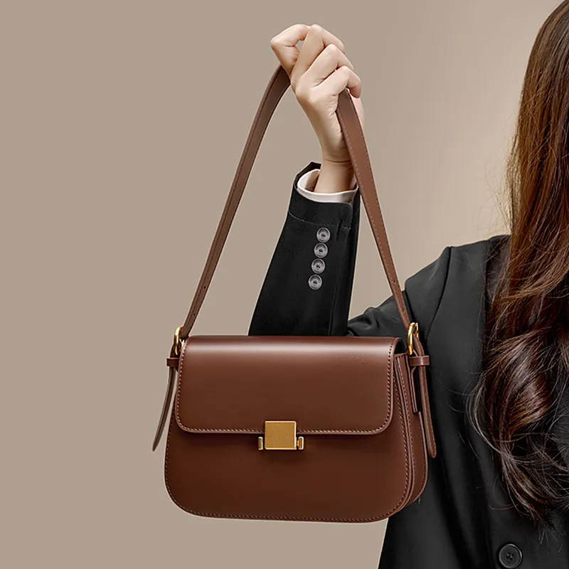Burminsa 3 Layers Genuine Leather Underarm Shoulder Bags For Women 2024 Trend Designer Saddle Small Crossbody Ladies Handbags
