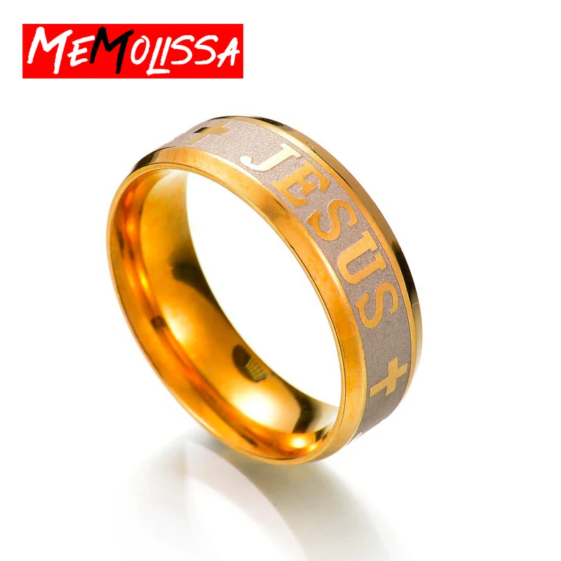 MeMolissa Religious Christian Midi Ring Stainless Steel Jesus Cross Ring GOD SAVE US Amulet Ring for Men 8MM