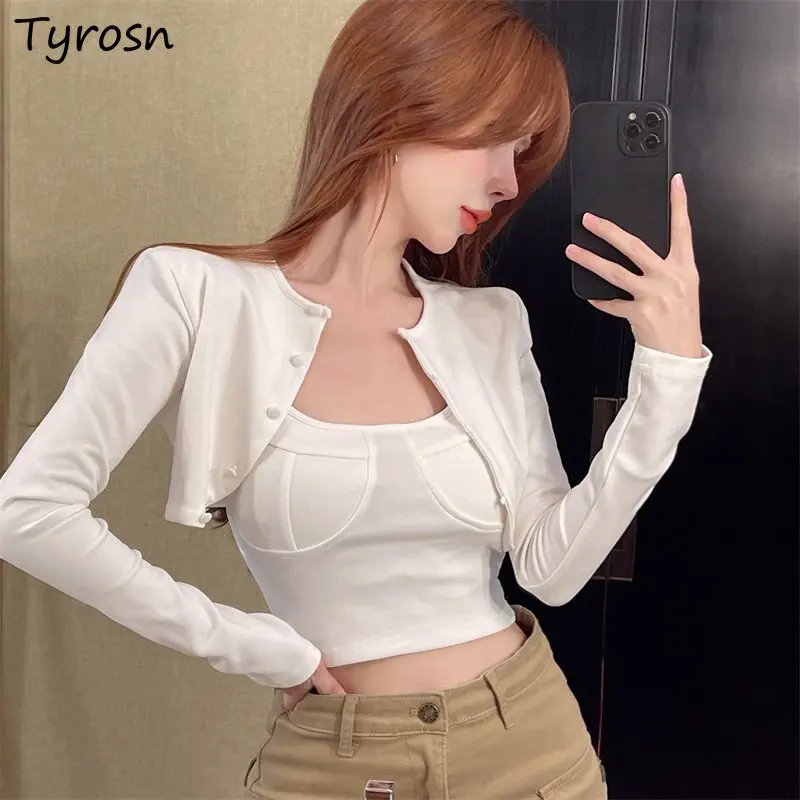 

Camisole Jacket Sets Women Sexy Slim Fashion Elegant Solid Spring All-match Tender Female Leisure Design Korean Style Daily Cozy