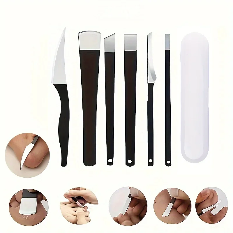 Kit de Cuidados para Pés em Aço Inoxidável com 1/2/6 Peças: Cortador de Unha Encravada, Faca Exfoliante Afiada e Raspador Suavizante para Pés, Removedor de Pele Morta