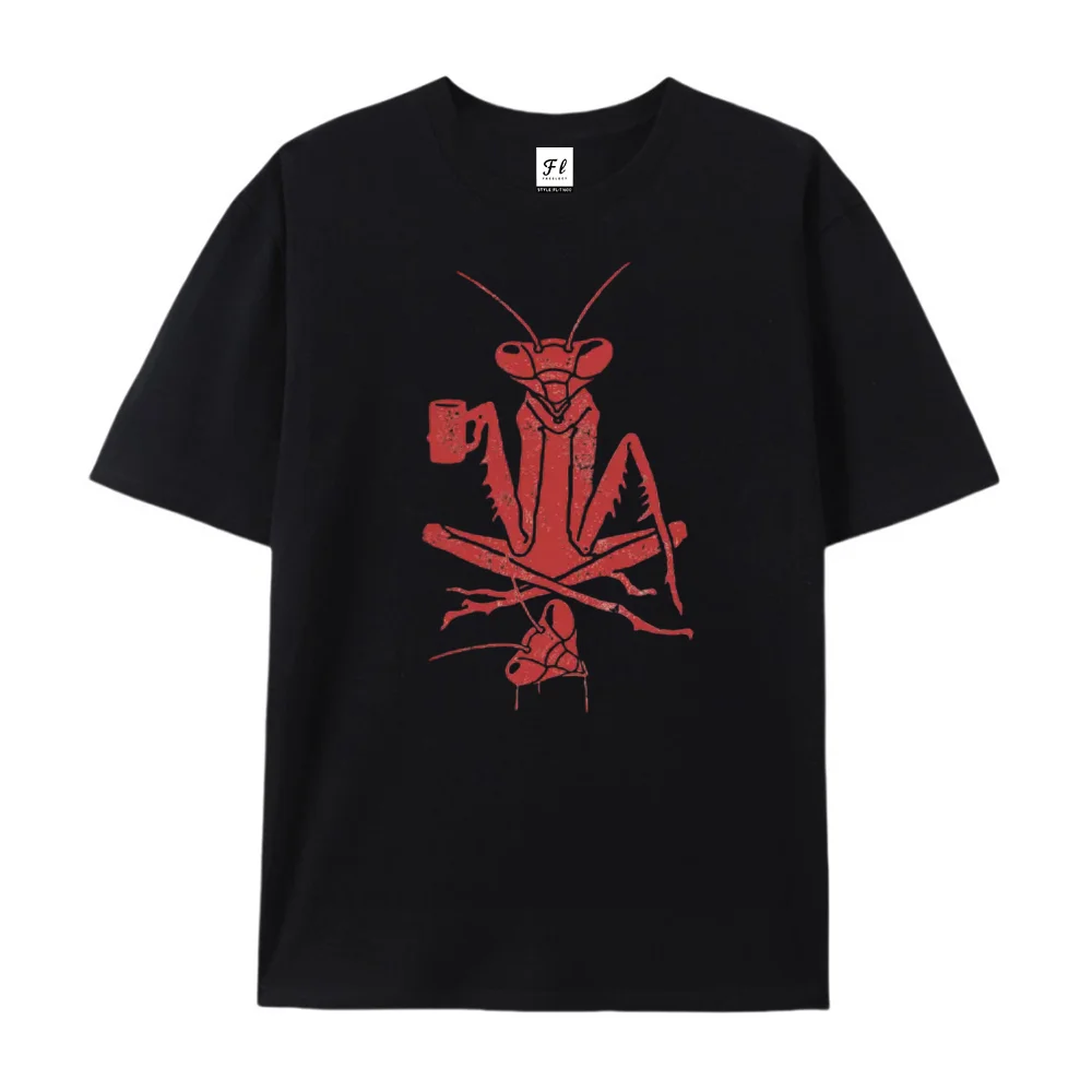 Funny Praying Mantis Coffee Unisex T Shirt Vintage Insect Graphic Cotton Tee For Men Women