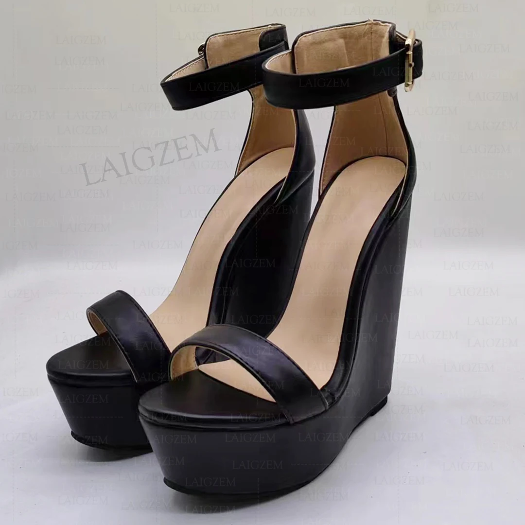 

Женские сандалии BERZIMER на платформе, из искусственной кожи, с открытым носком, на танкетке, увеличивающие рост, женская обувь больших размеров 38, 40, 42, 45, 48