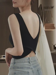 Suspended Vest for Women's Summer Backless Sexy Cross Back T-shirt Top Shirt Built in Bra Y2k Tops Tank Top Women