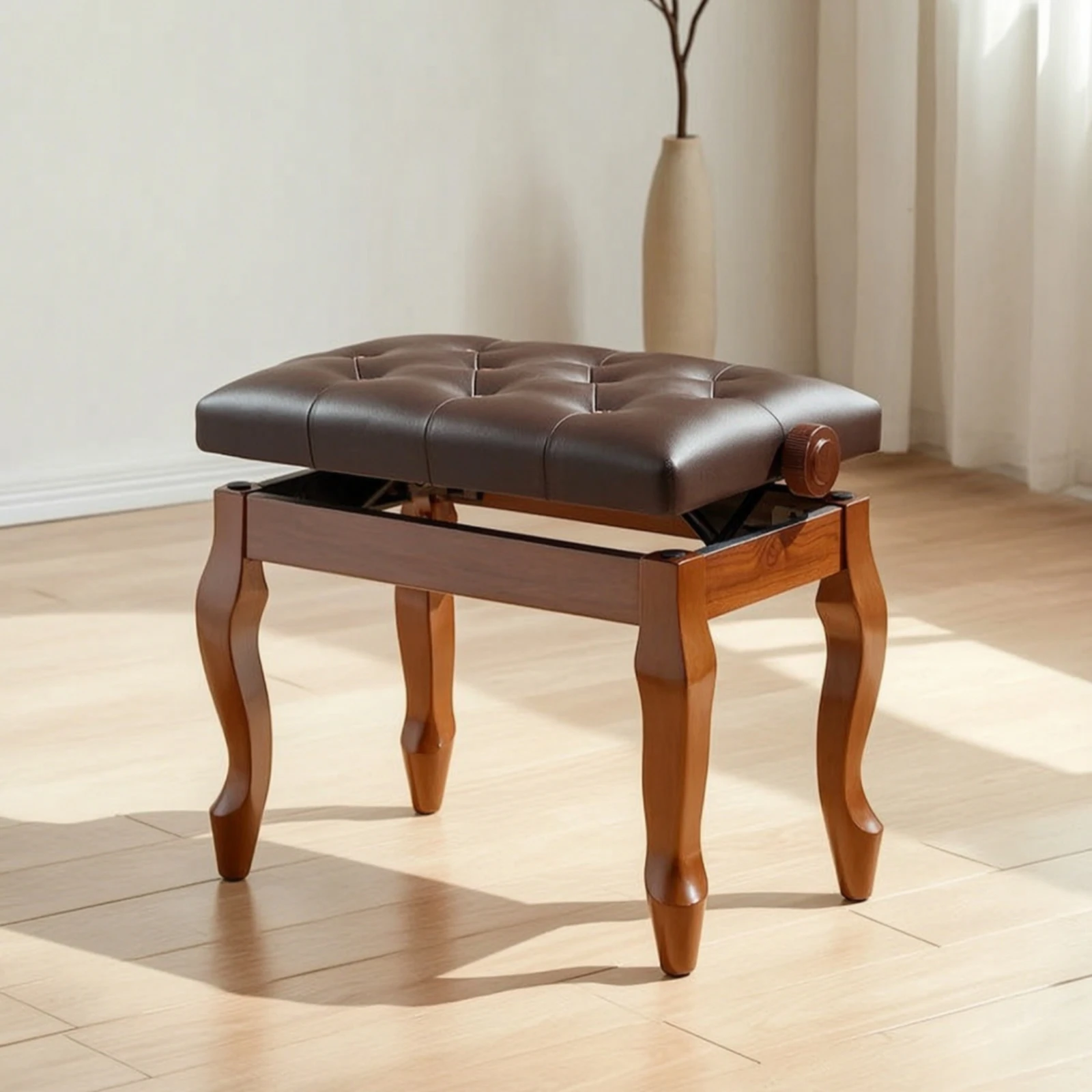 Piano Bench with Adjustable Height Solid Wood Piano Bench Keyboard Seat Leather Furniture Padded for Pianists, Home view 2