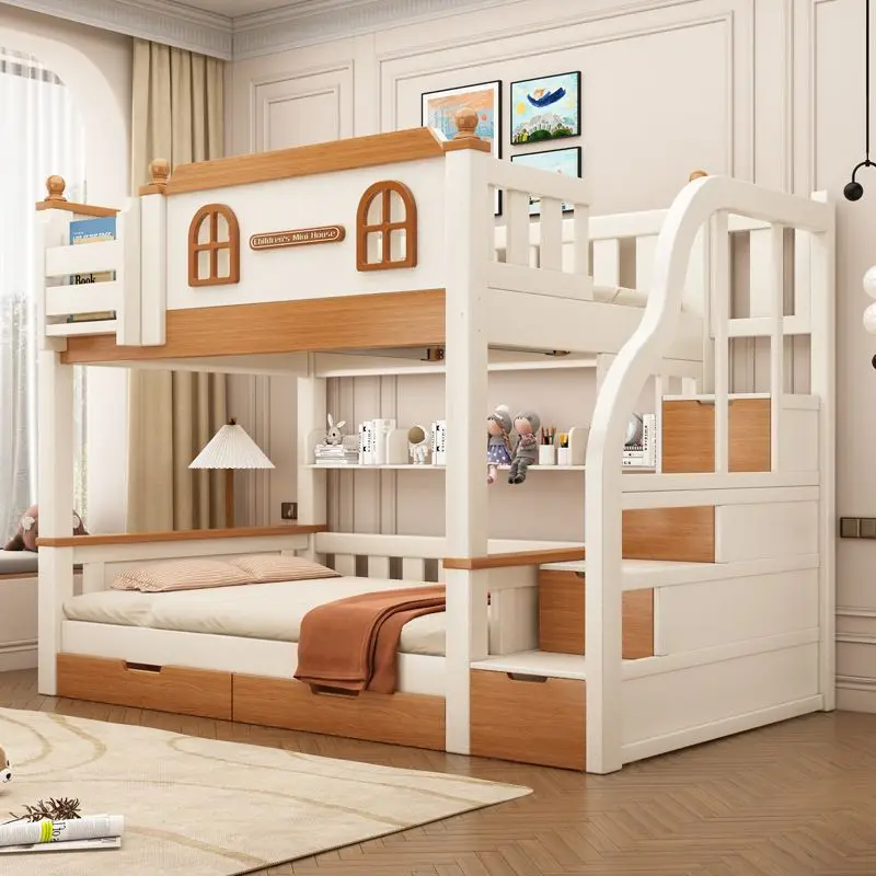 

New solid wood bold upper and lower beds Small apartment children's mother multi-functional high and low bed Dormitory bunk bed