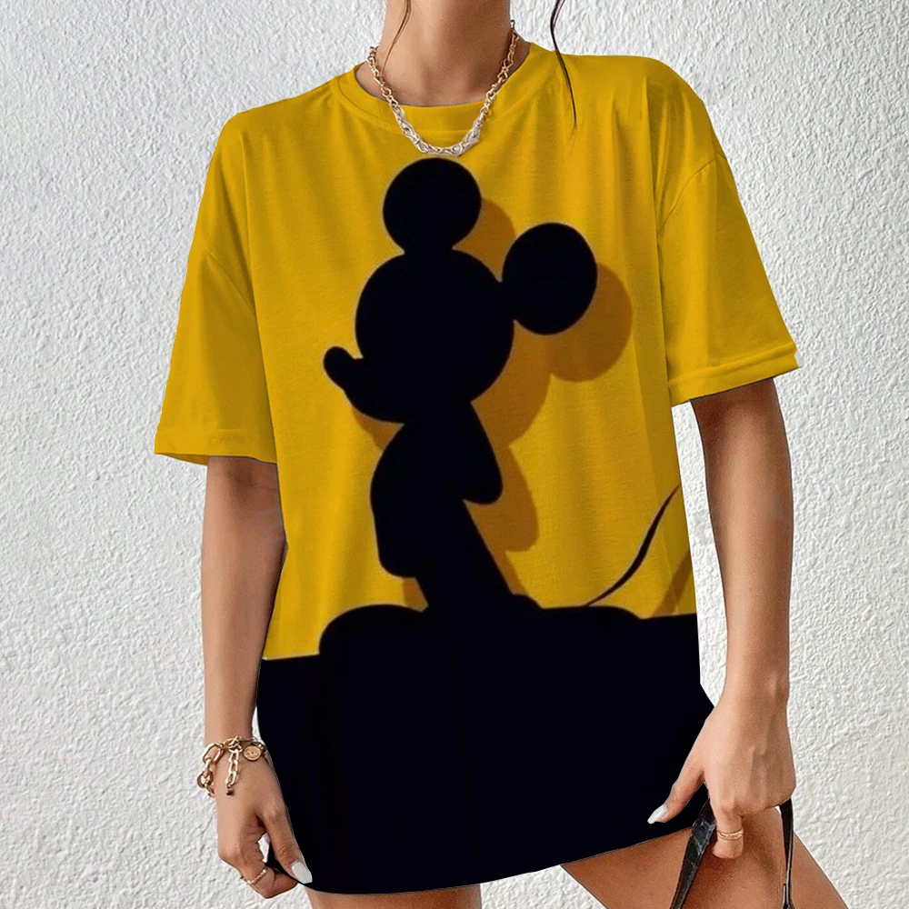 Camiseta con estampado de Mickey Mouse para mujer, camisa de verano para hombre, blusas de moda para mujer, Tops femeninos de Minnie de dibujos animados, ropa Kawaii 2024