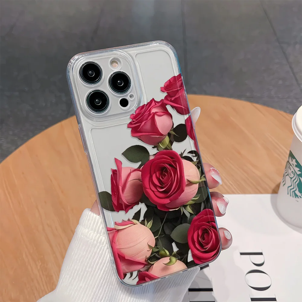 

Red Roses Phone Case For iPhone 16 15 14 13 12 11 Pro Max 16E XS XR 7 8 Plus SE2 Shockproof Cover