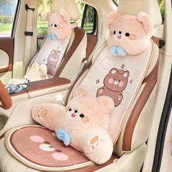 2026 Cartoon Bear Car Seat Cushion Full Set Soft Plush Cute Seat Cushion Cover Fashion Decoration Interior Accessories Universal