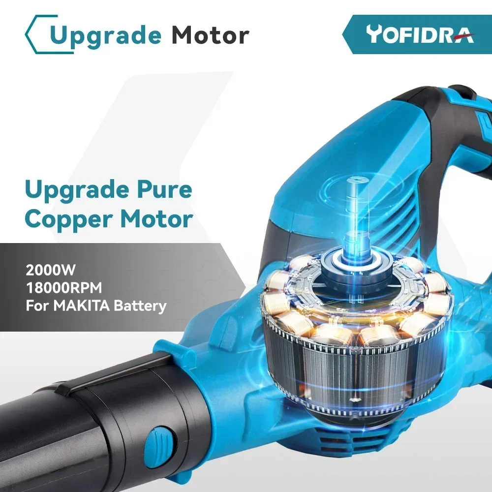 Yofidra High Powerful Electric Air Blower Handheld Cordless Leaf/Snow/Dust Blowing Blower Garden Tool for Makita 18V Battery