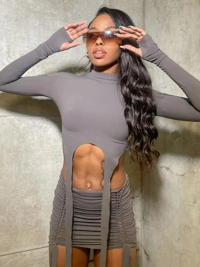 

Женский комплект из двух предметов с юбкой и топом с длинным рукавом