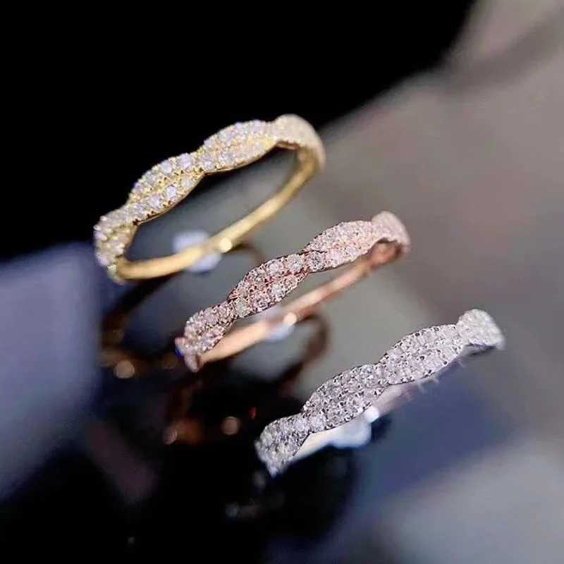 BKBK Multi Tone Twisted Paved Thin Stackable Women Rings Engagement Wedding Rings Anti-Oxidation Fashion Jewelry, Dainty Minimalist Gift for Ladies Valentine Xmas Bridal Anniversary Daily Casual Date Wedding Ceremony Occasions