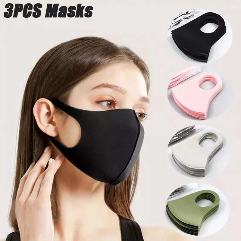 

3/6/9/12 pcs Sponge Masks Mouth Face Mask Fashion Respirator Washable Reusable Mask Black For Adult Child