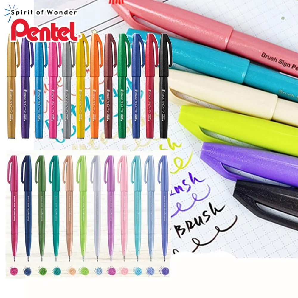 

Japan Pentel Soft Head Brush Calligraphy SES15C Colored Writing Greeting Card Signature English Painting Graffiti Art Supplies