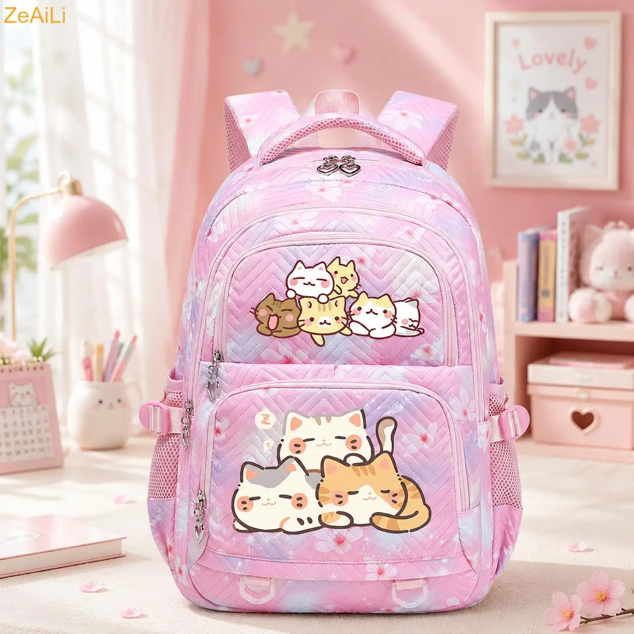 Mochila feminina casual à prova d'água com tema de gato e cachorro, bolsa de viagem para mulheres, mochila escolar para meninas adolescentes