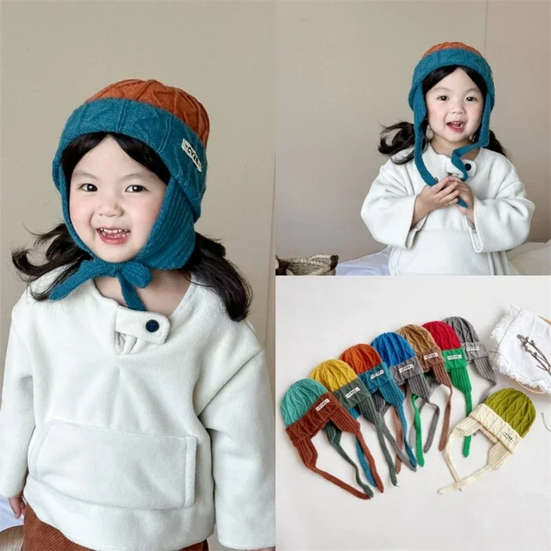 Gorro de vuelo degradado para mujer, gorro de lana con personalidad, Color contrastante, protección para los oídos, frío, Invierno