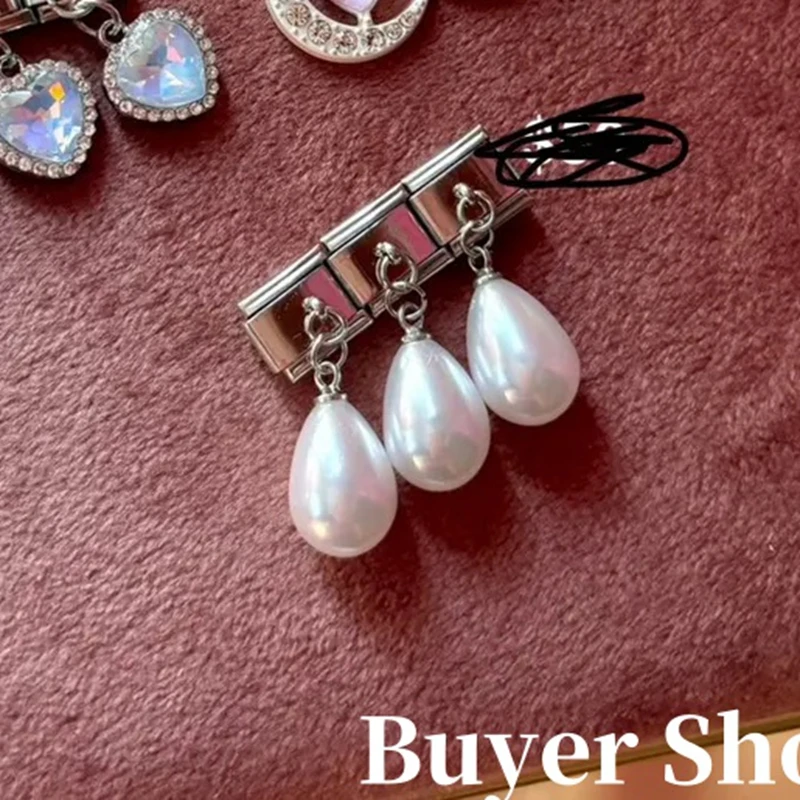 Women's Vintage Bracelets Tassels Pearl Stainless Steel 9mm Italian Charms Bracelets Kit Links Jewelry DIY Making Accessories