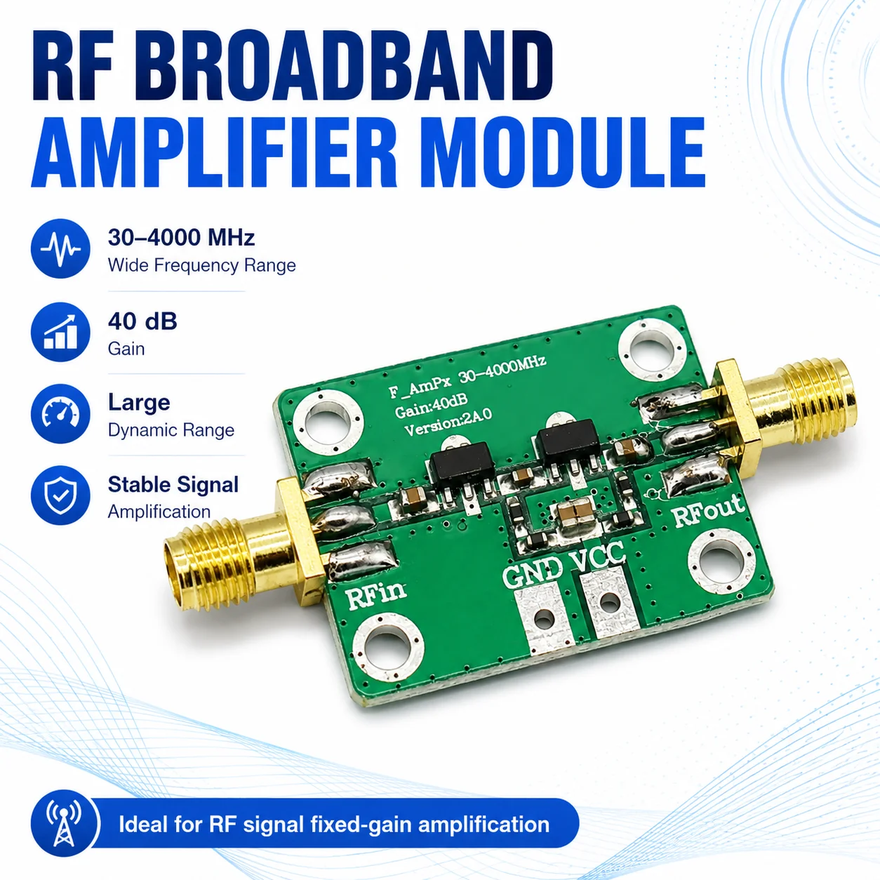 �y�Z�[�����z�V���� 30-4000mhz RF �L�ш�A���v�Q�C�� 40dB ��m�C�Y�A���v LNA �{�[�h���W���[�� DC 5V 50�� FM HF VHFf/UHF �p