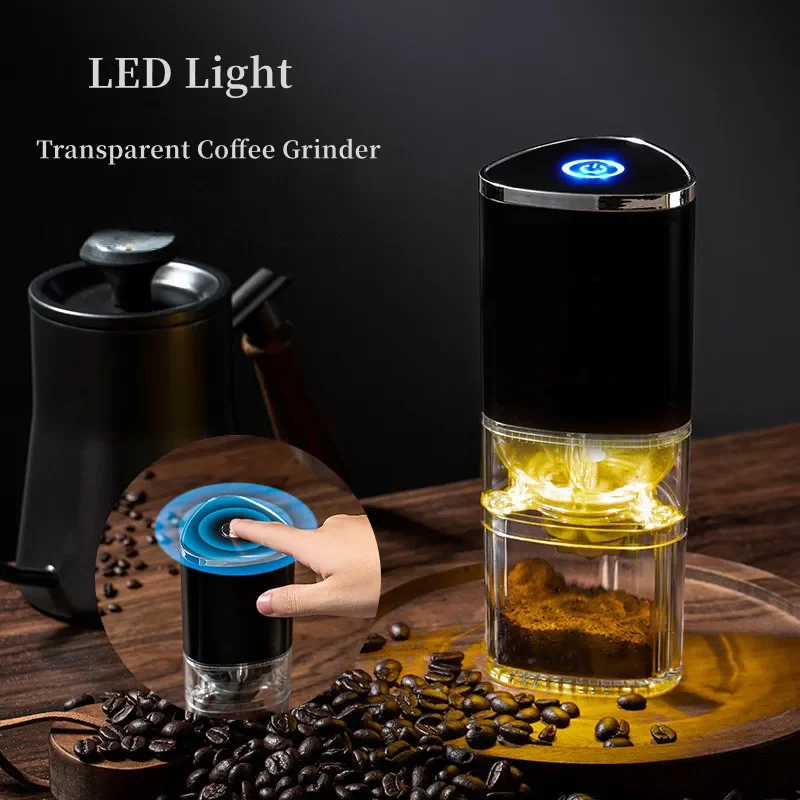 

Portable Electric Coffee Bean Grinder with LED Light, Professional Ceramic Grinding Core, Transparent USB Charge, Upgrade