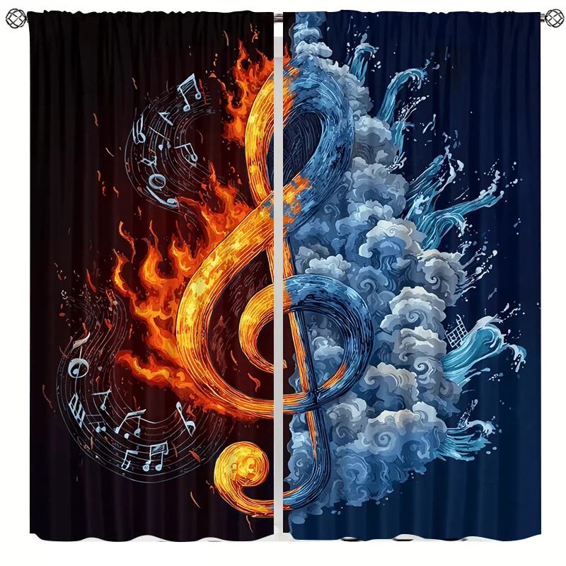 flame and water musical pattern curtains are installed using pocket rods and are suitable for bedrooms, living rooms, balconies