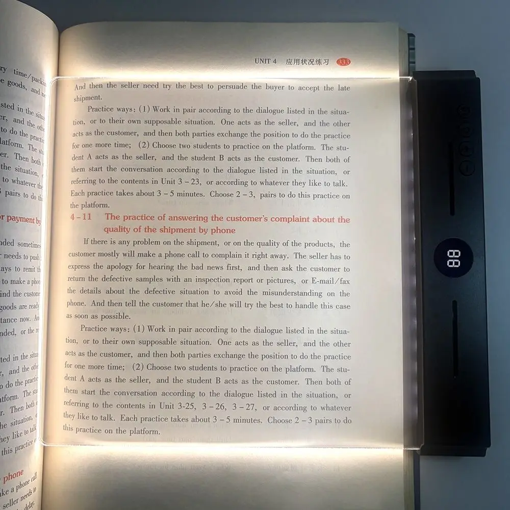 Portable Rechargeable LED Book Light Flat Panel Transparent Flat Reading Light Timer Dimmable Clear Night Light Library