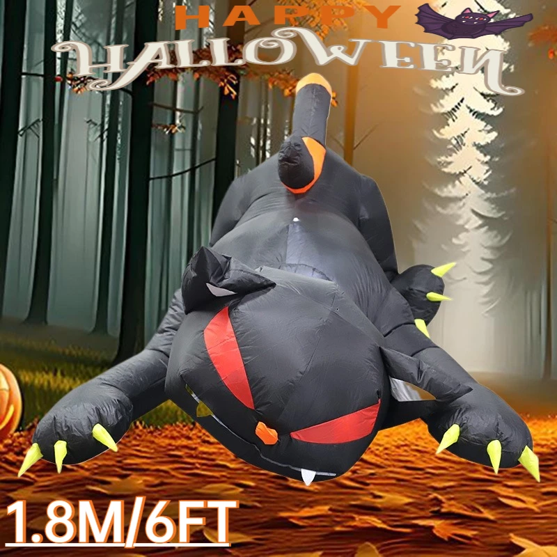 

1.8M Halloween Toys Outdoor Decortions Black Cat Shakes Head Garden Party Built-in LED Lights Up Ghost Yard Garden Lawn Decor