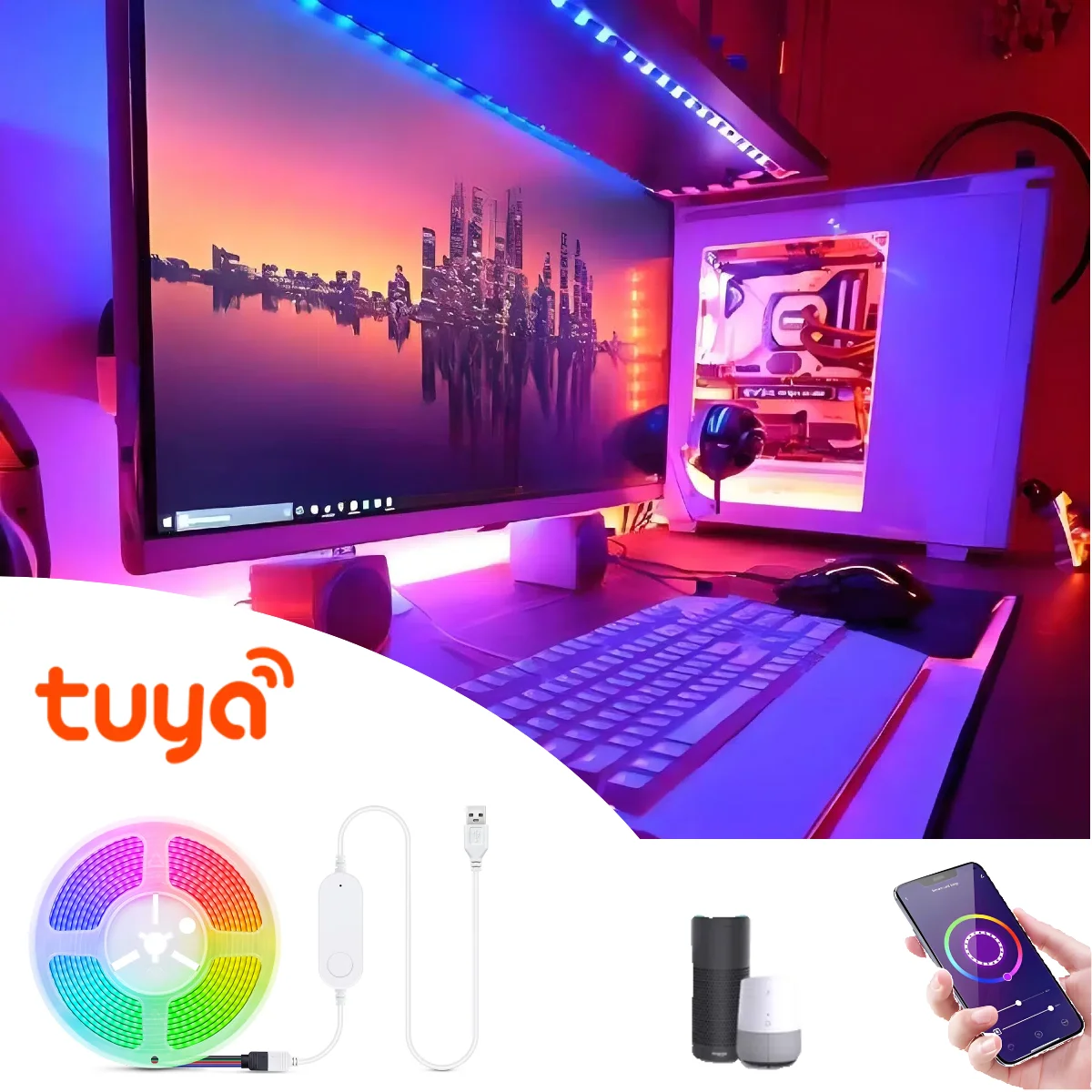 Tira de luces LED RGB COB inteligente TUYA, 576LEDs/M, USB, 5V, con aplicación WiFi, Control por voz, compatible con Alexa, Google Home, Echo Plus, para decoración del hogar