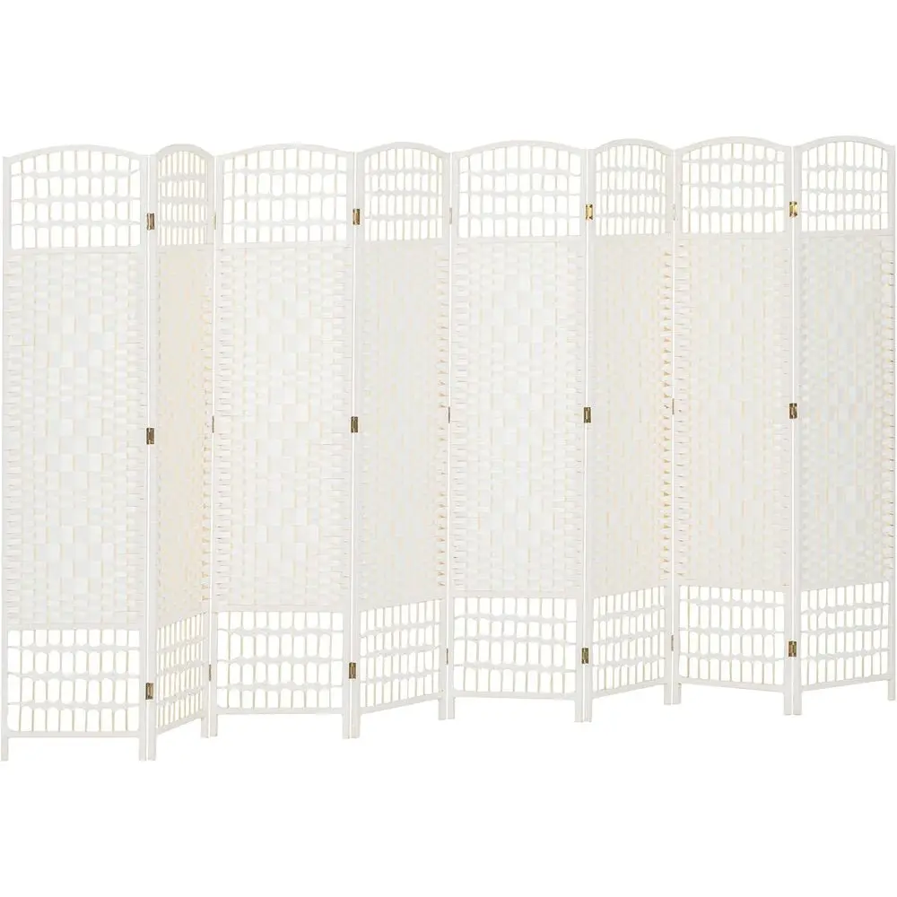 

8-Panel Wave Design Privacy Screen, 5.6' Tall Freestanding Partition Wall Divider, White