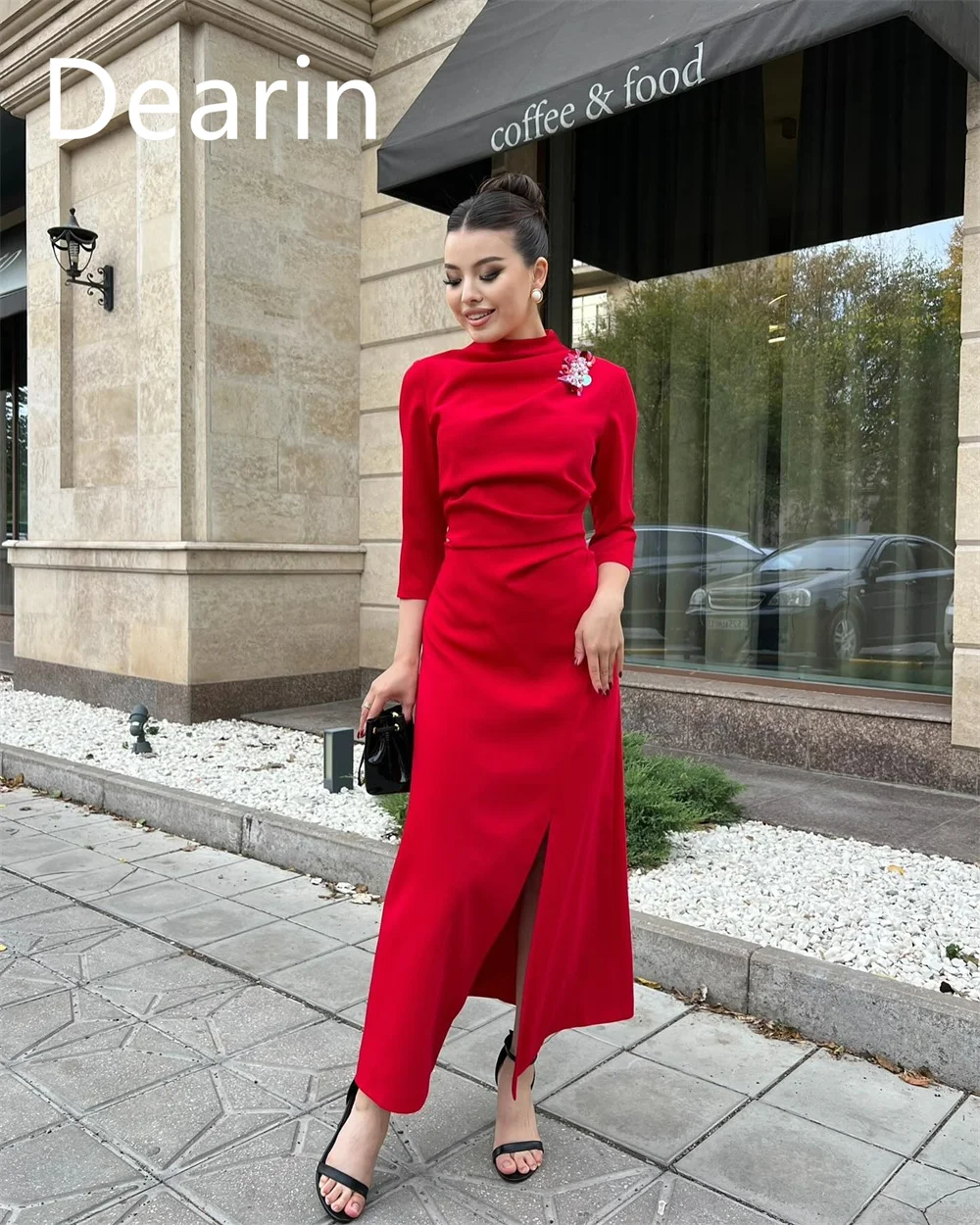 Customized Evening Dress Prom Gown Formal Women Dearin Scoop Neckline Column Floor Length Skirts Vertically Bespoke Occasion Dre