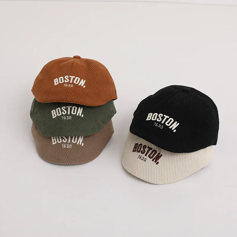 Fashion Letter Beret Drawstring Baby Duck Tongue Cap 2-6year Kids Sunshade Visors Autumn Winter Corduroy Children Forward Hat view 3