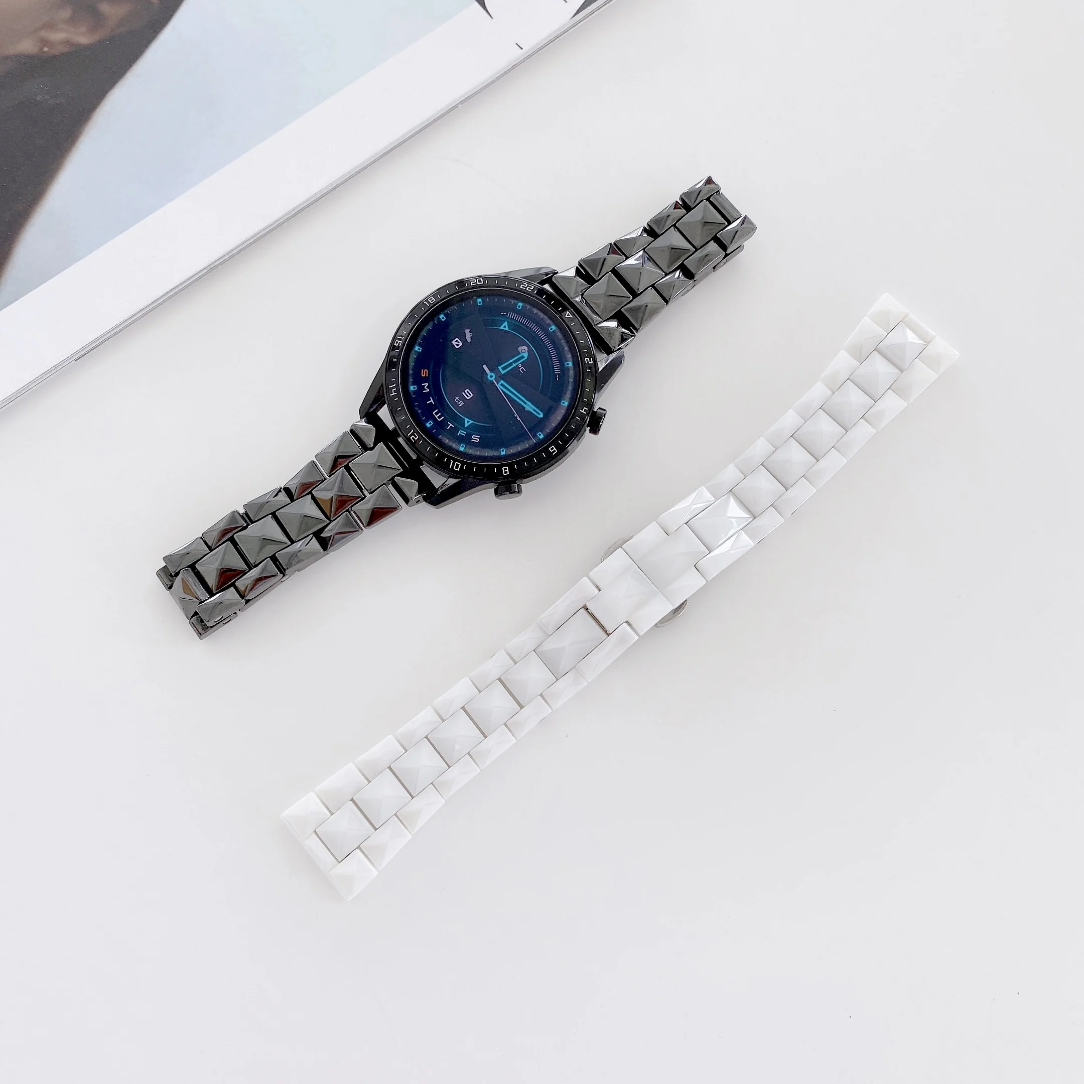 22mm Ceramic Strap For Samsung Galaxy Watch 45mm/Huawei Watch 3/GT2 Metal Butterfly Buckle Bracelet Band for Amazfit GTR 47mm