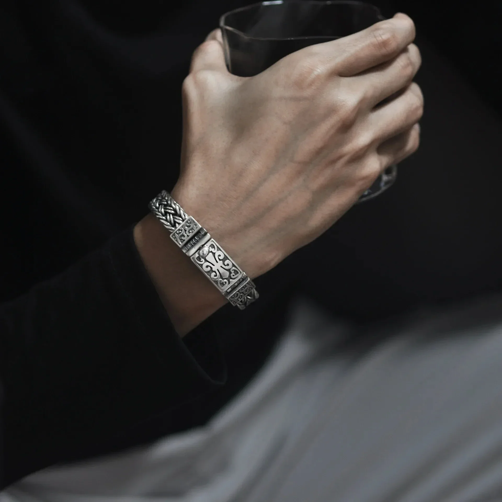 

Buddhastone Retro Hand-woven Wide Thick Bracelet Trendy Men Hip-hop Cuban High-end Gift Temperament All-match Jewelry