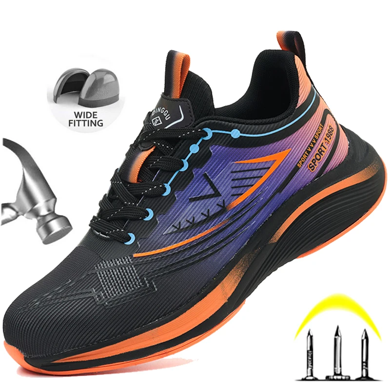 

Mens Anti-Smash Safety Sneakers Steel Toe Summer Work Shoes With Anti-Puncture Breathable Work Hiking Boots Protective Sneaker