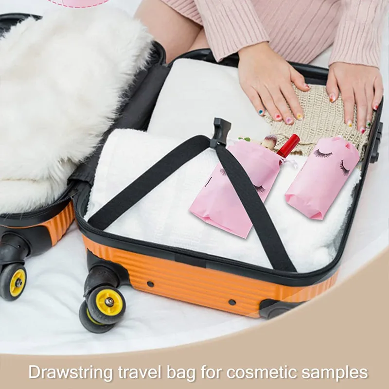 50pcs Storage Bags With Drawstring Eyelash EVA Waterproof Plastic Travel Toilet Packing Bags Portable Cosmetic Makeup Pouch