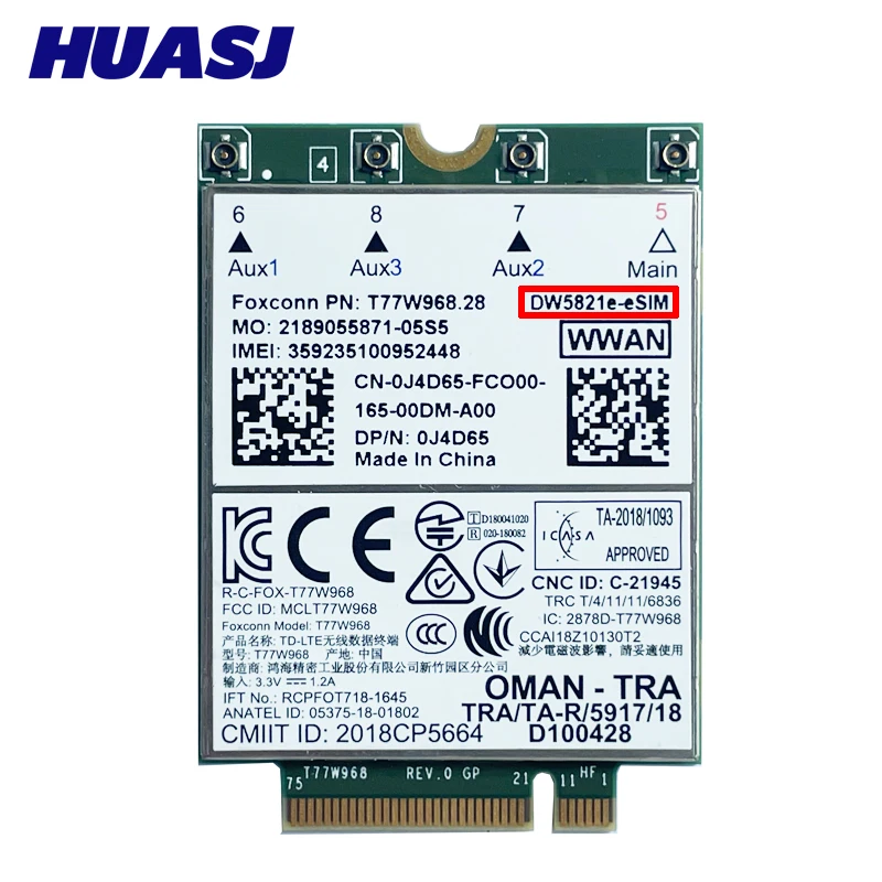 T77W968 DW5821e- eSIM LTE Cat16 4G moduł karty WWAN dla 5420 laitude 5424 7424 wytrzymała 7400 szerokości geograficznej USB3.0 Adapter