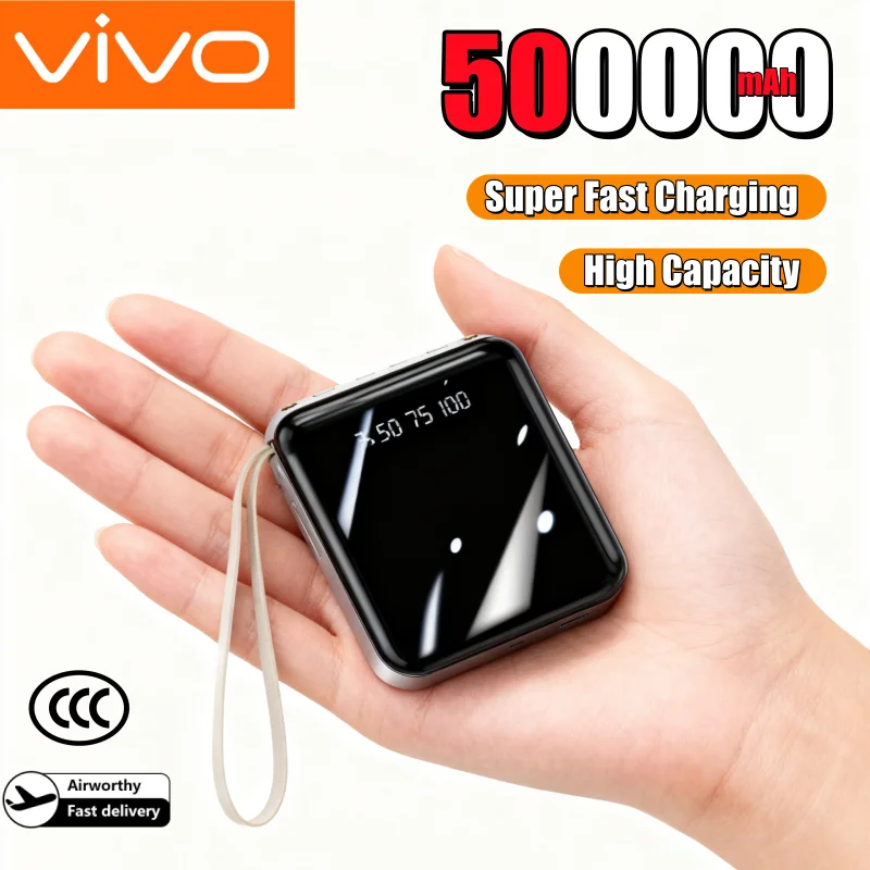 

VIVO 500000 мАч Мини Power Bank Высокая емкость Сверхбыстрая зарядка Powerbank Цифровой дисплей Портативная батарея для iPhone Huawei