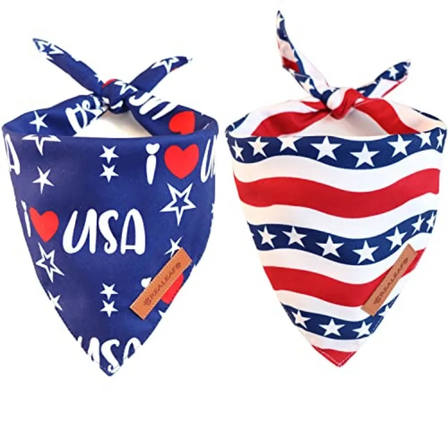 

4th of July Bandanas 2 Pack, Triangle Reversible Pet Patriotic Scarf for Boy and Girl, Premium Durable Fabric, USA Bandana for