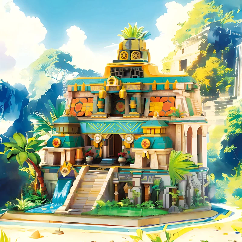 

The Lost Temple House Modular Buildings Block Sprimitive Tribe Forest City Architecture Brick Model Kit Adults Kid Gift 1654PCS