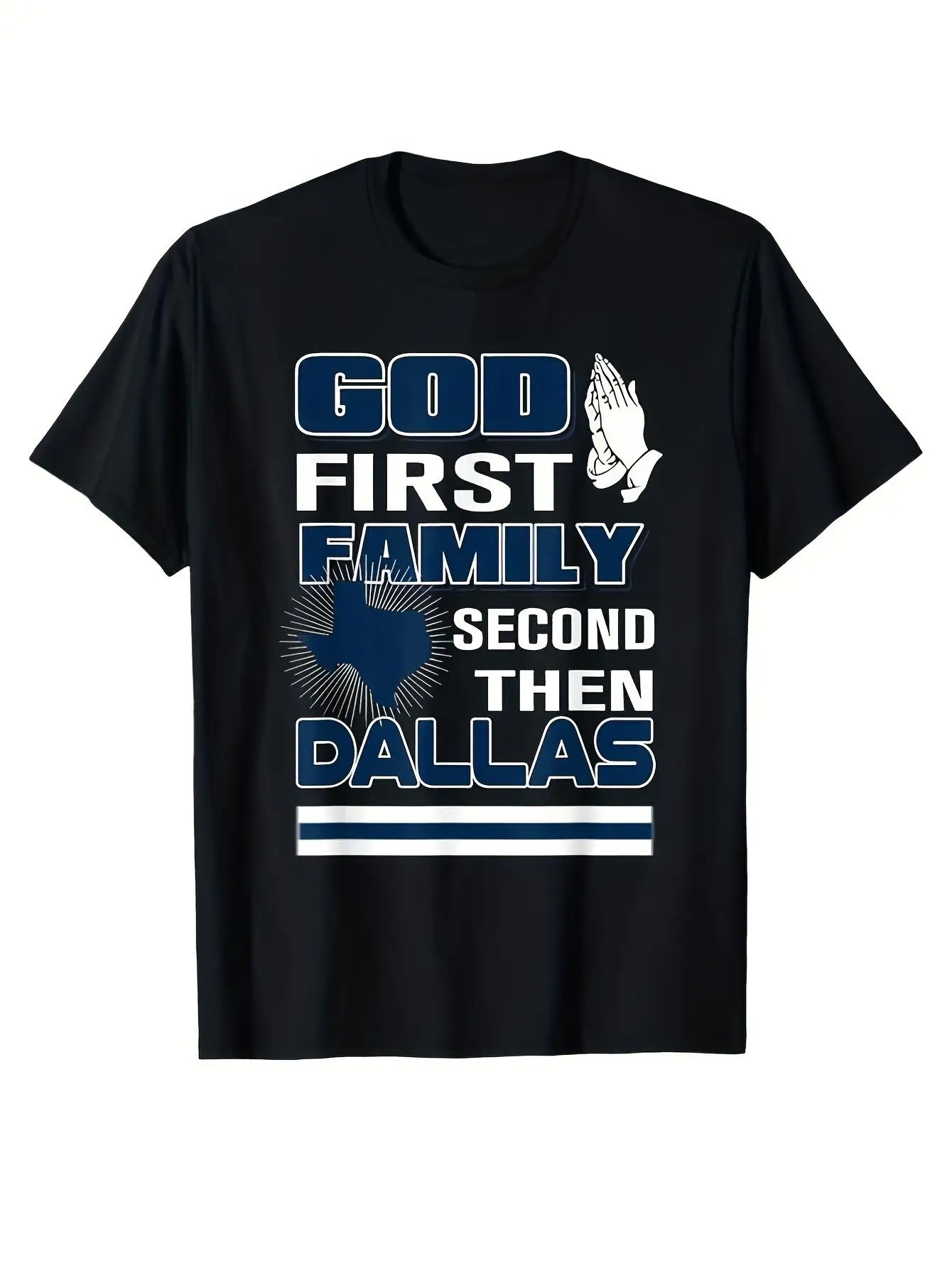 God First Family Second Then Dallas Western Cowboy T-shirt With Fancy Print, Casual Comfy Tee, Trendy Short Sleeve Top For Su