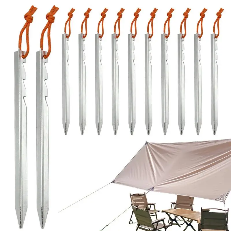 12 Outdoor Tent Aluminum Adjustable Mitsubishi1 Pegs 18cm With Reflective Rope, High Strength Camping Pegs With Reflective