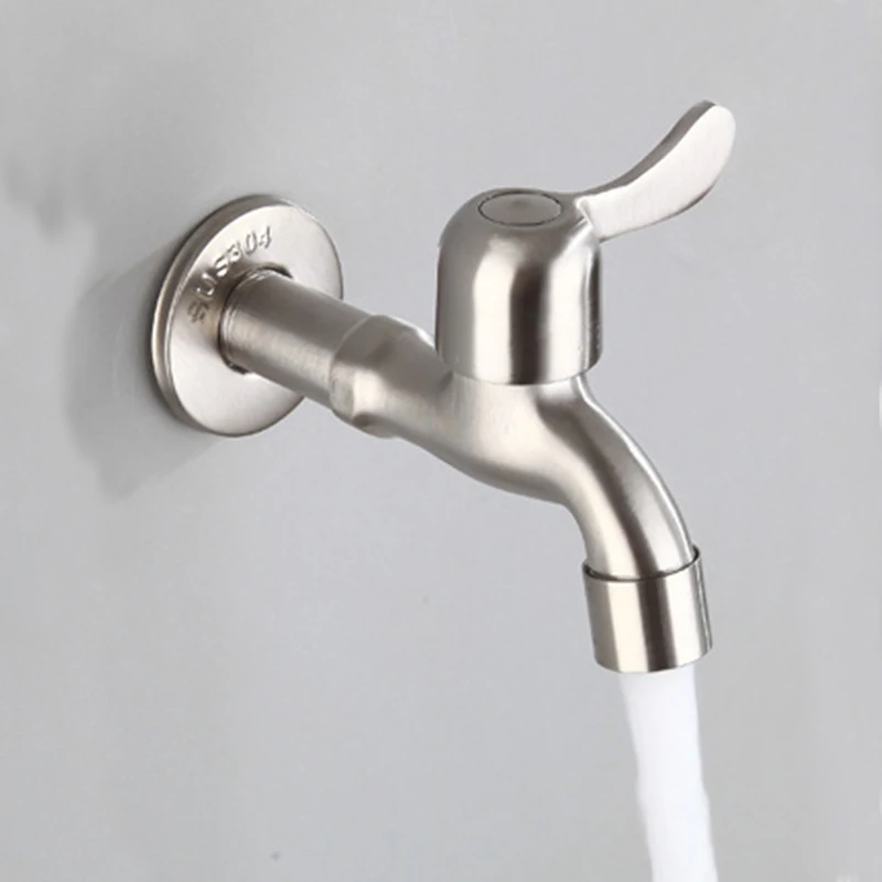 304 Stainless Steel Bathroom Washing Machine Faucet Wall Mounted Extended Mop Pool Faucet Single Cold Sink Faucet Brushed