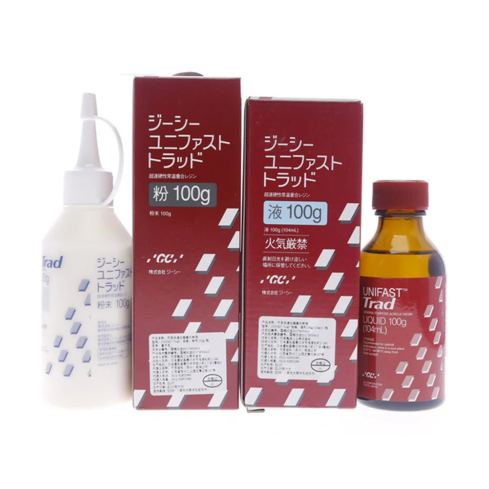 Self Curing Dental Acrylic Resin Powder Liquid Original GC Unifast Trad Denture Tooth Crown Gum Repair Material Ivory Pink Shade