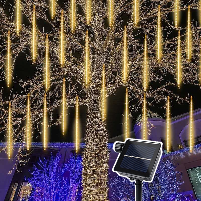 Imagem -02 - Solar Meteor Shower Led Light Rain String Lights Decoração Impermeável do Jardim Garland de Rua de Ano Novo Decoração de Natal ao ar Livre