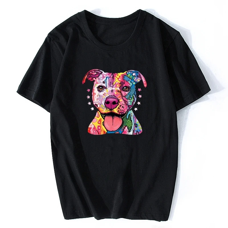 New Neon Pitbull T Shirt Dog Lover Animal Cute Puppy Bulldog Painting Doggy T-shirt Men Cotton Tshirt Hip Hop Tees Tops Harajuku