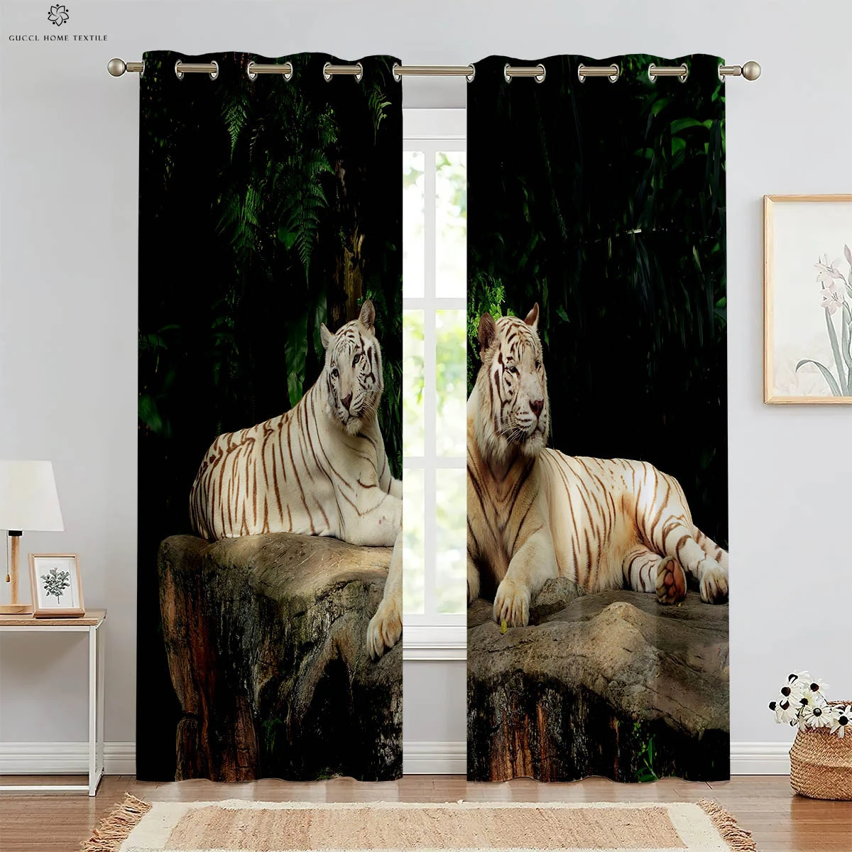 Tiger Lion Animal 3d Printing Curtains Polyester Fiber Machine Washable Bedroom Living Room Kitchen Window Curtains 2 Pieces