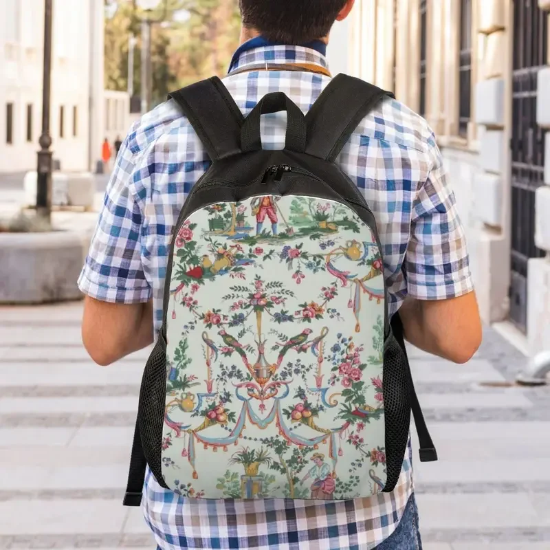 Customized Vintage French Toile De Jouy Laptop Backpack Basic Bookbag for College School Students Traditional France Art Bags