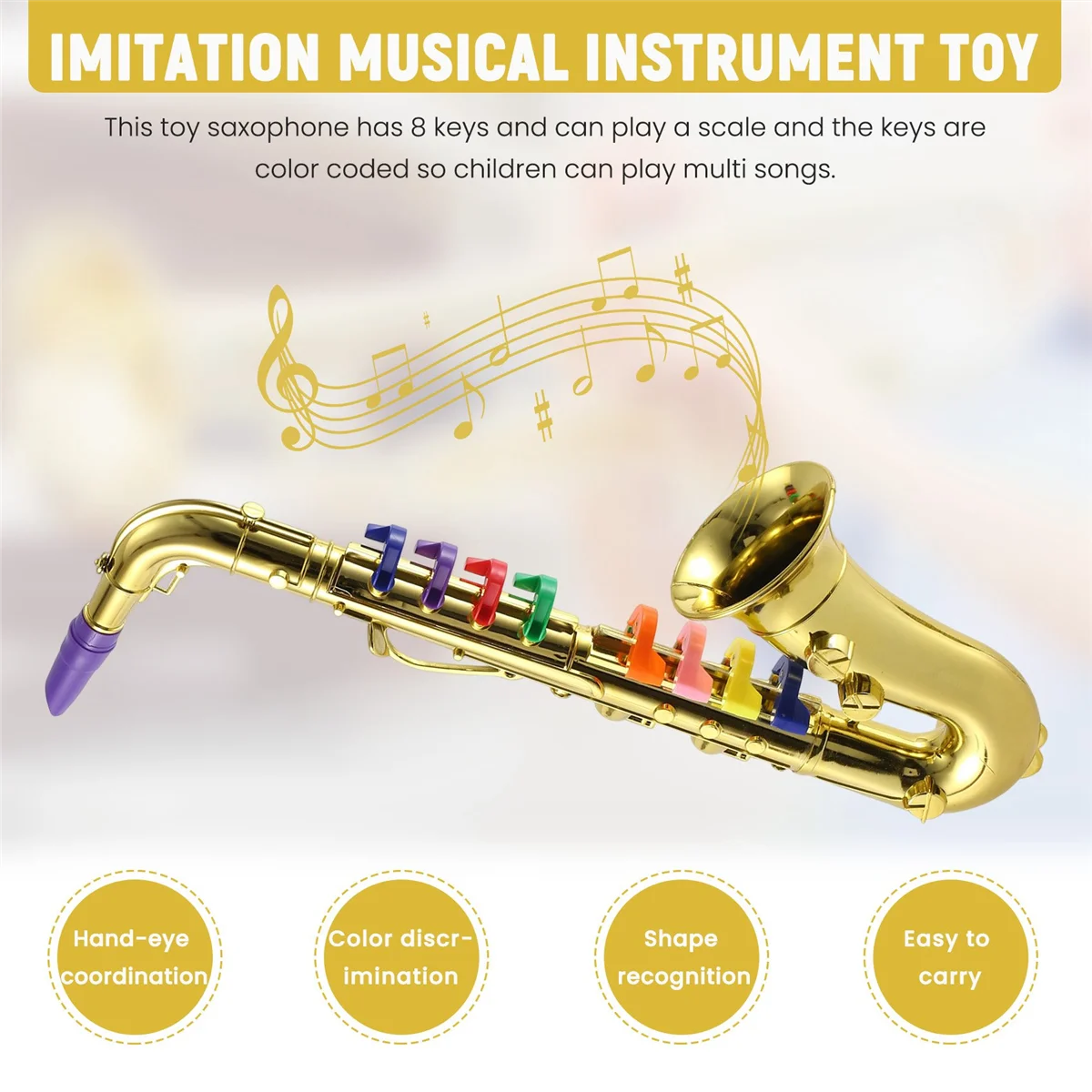 Saxophone 8 Colored Keys Metallic Simulation Props Play Mini Musical Wind Instruments for Children Birthday Toy Gold