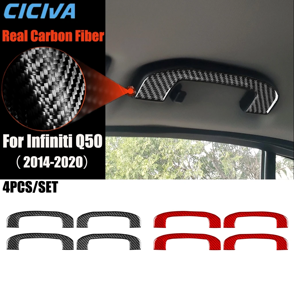 

Carbon Fiber Car Accessories Roof Safety Handle Panel Modified Interior Trim Cover Soft Sticker For Infiniti Q50 2014-2020